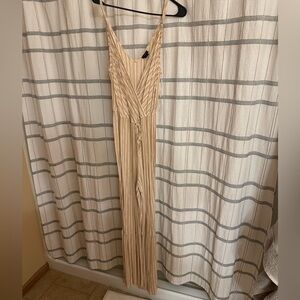 Rue21 Beige and White Striped Sleeveless Jumpsuit